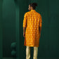 trueBrowns Men's Mustard Geometric Floral Viscose Silk Long Kurta | Swadesiicart