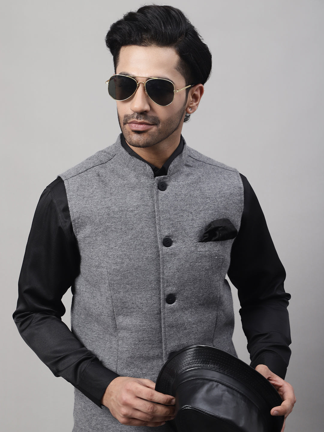 Even Apparels Men's Grey Pure Wool Nehru Jacket | Swadesiicart