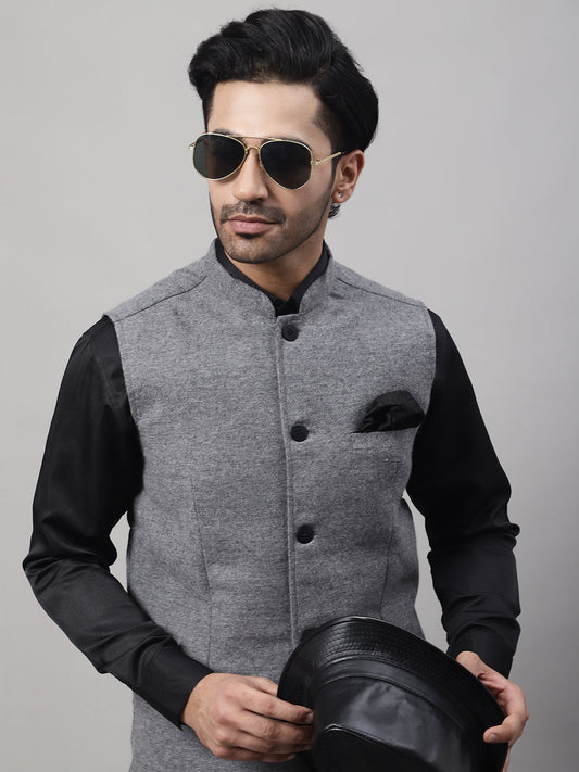 Even Apparels Men's Grey Pure Wool Nehru Jacket | Swadesiicart