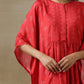 trueBrowns Red Bandhani Printed Silk Kaftan Gathered Co-Ord Set - Swadesiicart