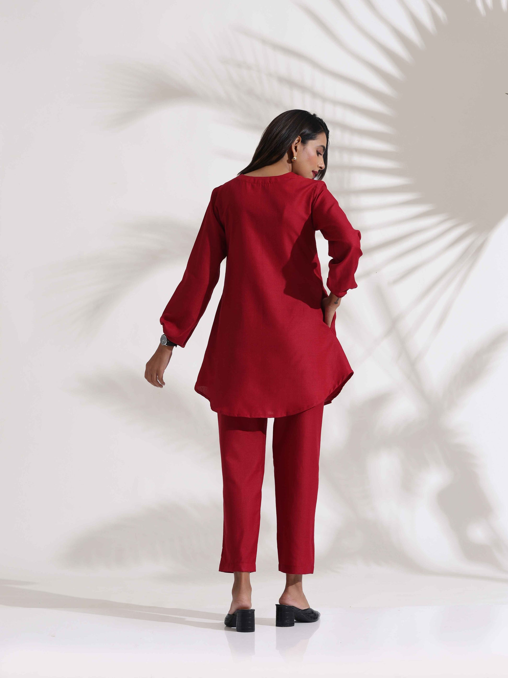 trueBrowns Maroon Slub Co-ord Set - Swadesiicart