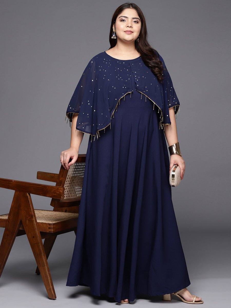 Ahalyaa Plus Size Round neck Maxi Ethnic Dress | Swadesiicart