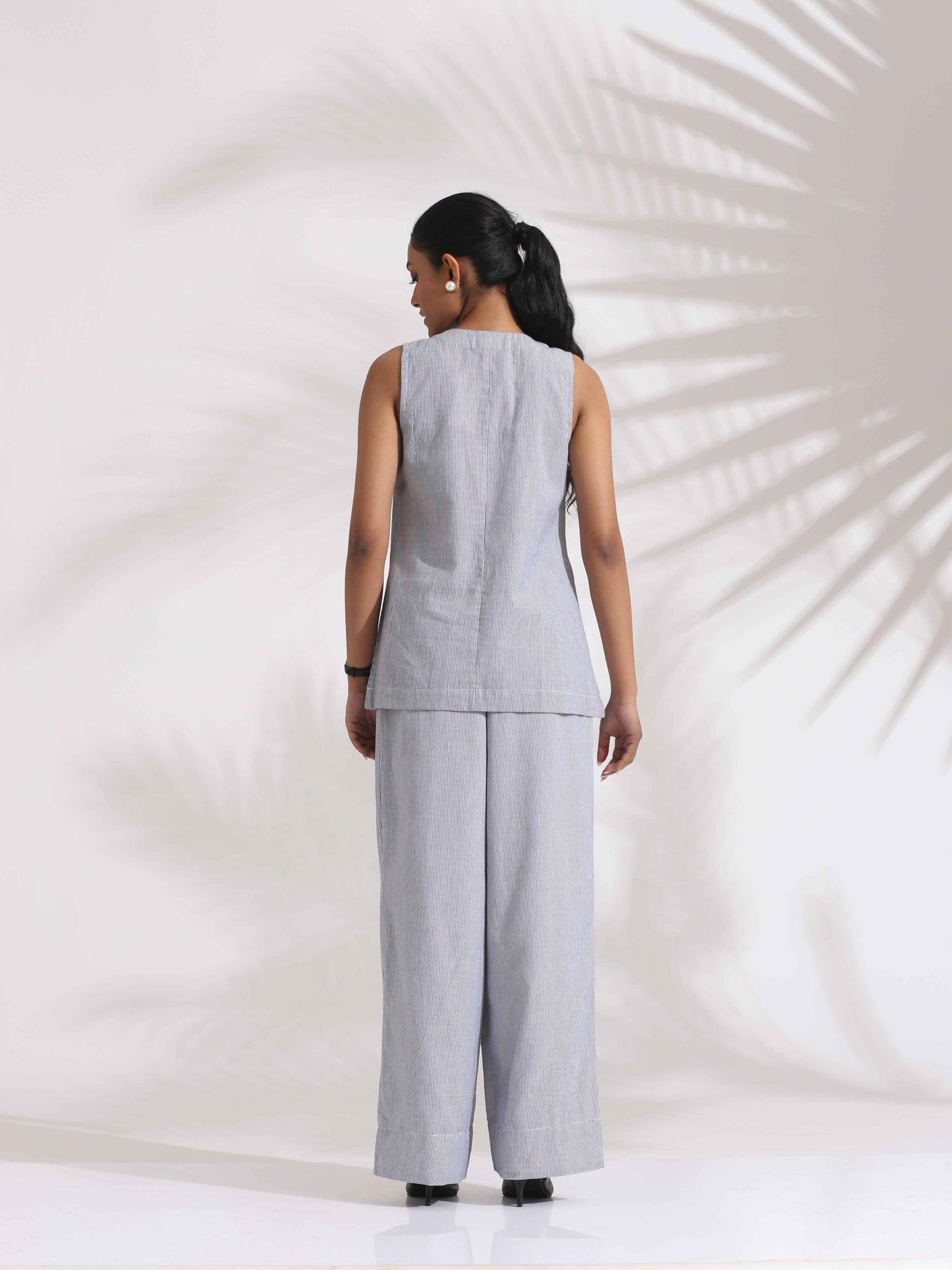 trueBrowns Grey Cotton Stripe Co-ord Set - Swadesiicart