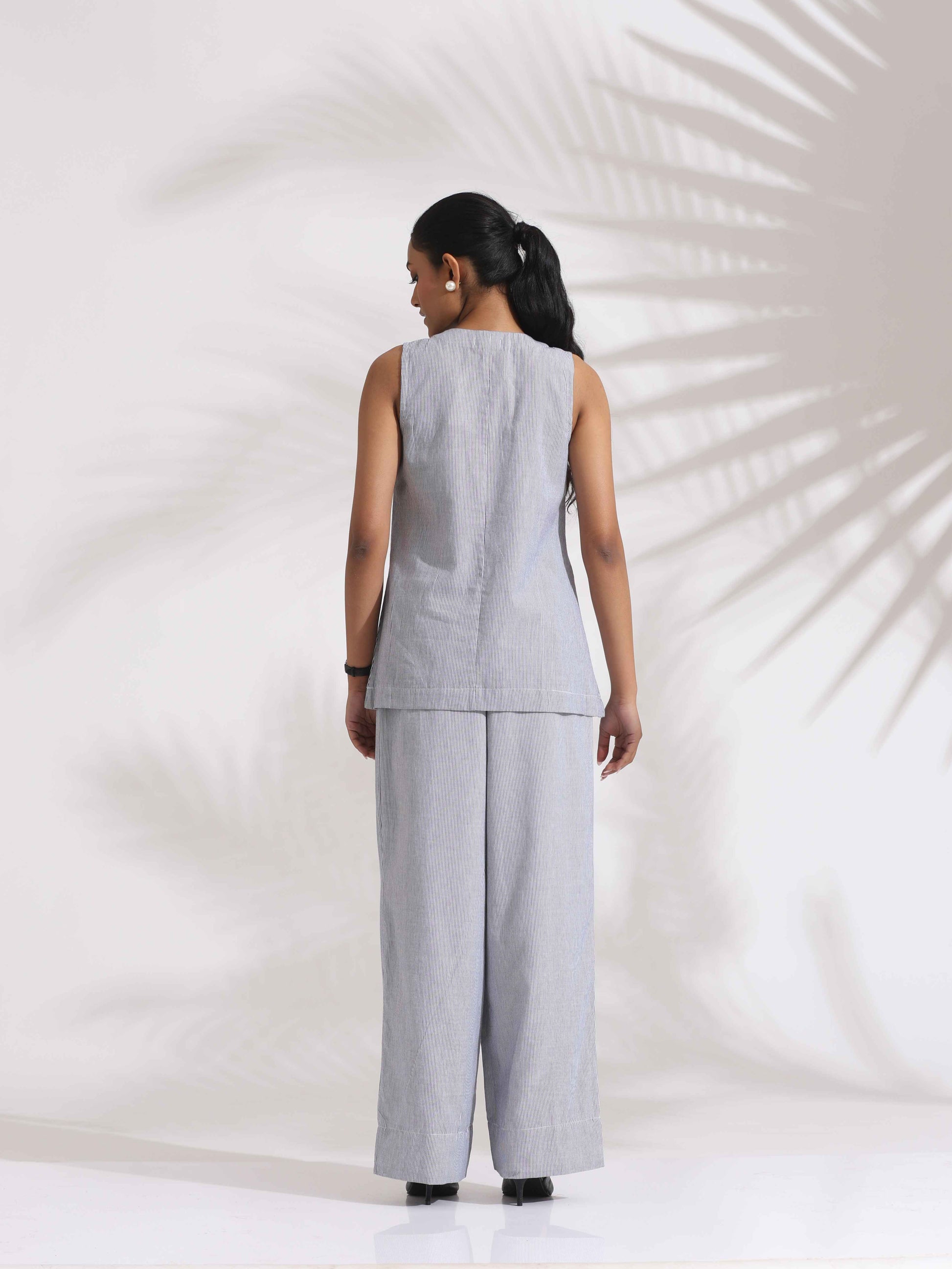trueBrowns Grey Cotton Stripe Co-ord Set - Swadesiicart