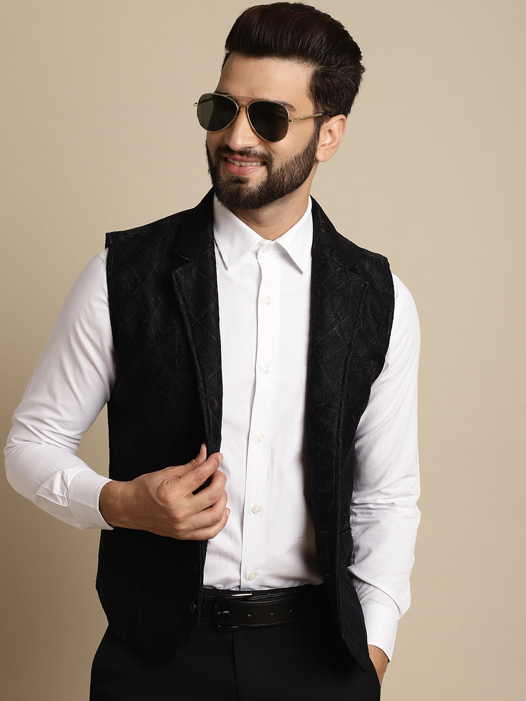 Even Apparels Men's Black Waistcoat with Notched Lapel | Swadesiicart