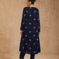 trueBrowns Midnight Blue Velvet Embroidered Jacket Set | Swadesiicart