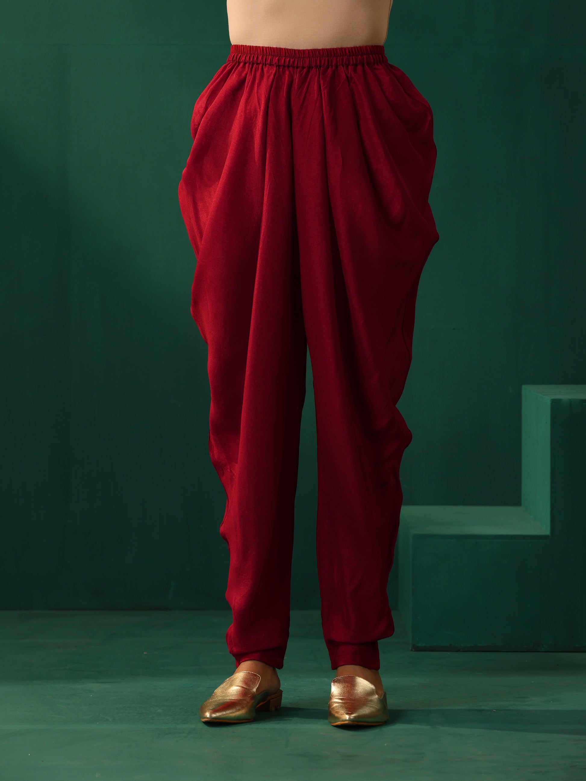 trueBrowns Maroon Floral Viscose Silk High Low Co-ord Set - Swadesiicart