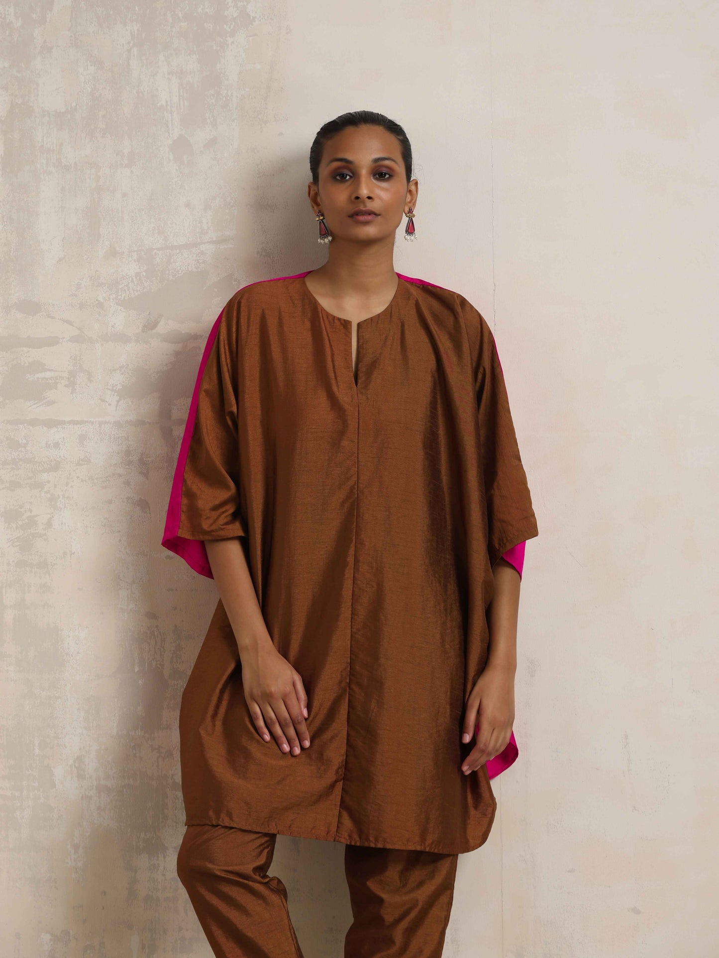 trueBrowns Brown Silk Co-ord Set - Swadesiicart