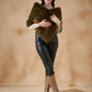 InWeave Women's Mehandi Green Long Faux Fur Cape - Swadesiicart