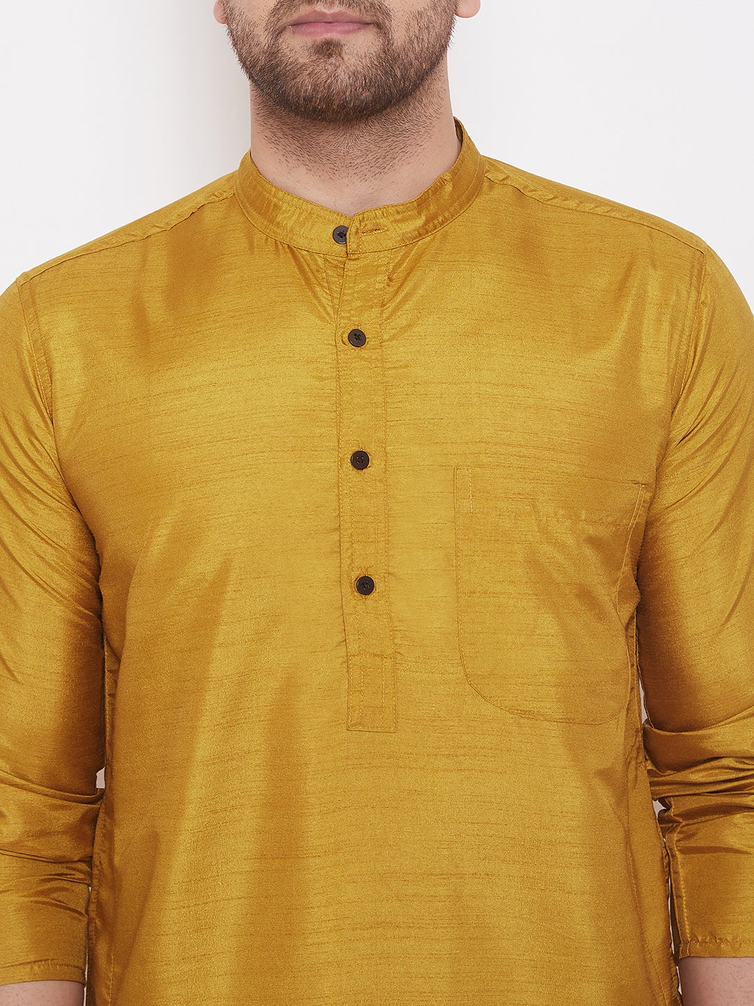 Even Apparels Mustard Yellow Pure Cotton Kurta With Band Collar | Swadesiicart