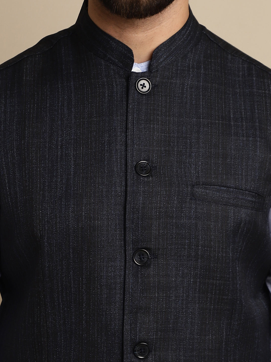 Even Apparels Men's Blue Mandarin Collar Waistcoat | Swadesiicart