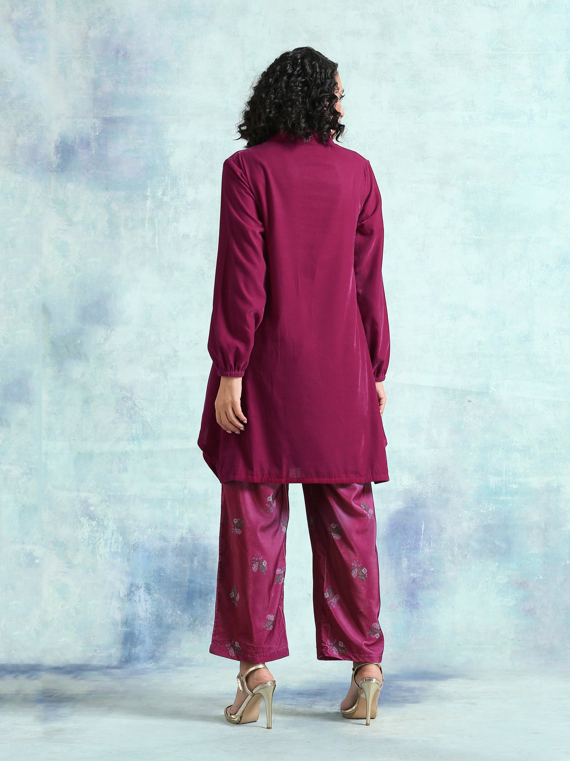 trueBrowns Magenta Velvet Co-Ord Set - Swadesiicart
