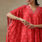 trueBrowns Red Bandhani Printed Silk Panel Kaftan Kurta Pant Set | Swadesiicart