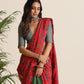 trueBrowns Red Muslin Ikat Saree | Swadesiicart