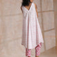 trueBrowns Pink Green Floral On White Block Print Cotton Sleeveless Flared Kurta Pant Set | Swadesiicart