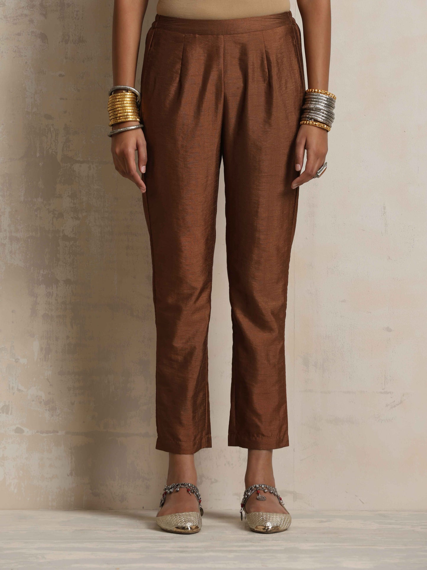 trueBrowns Brown Silk Slit Kurta Set | Swadesiicart