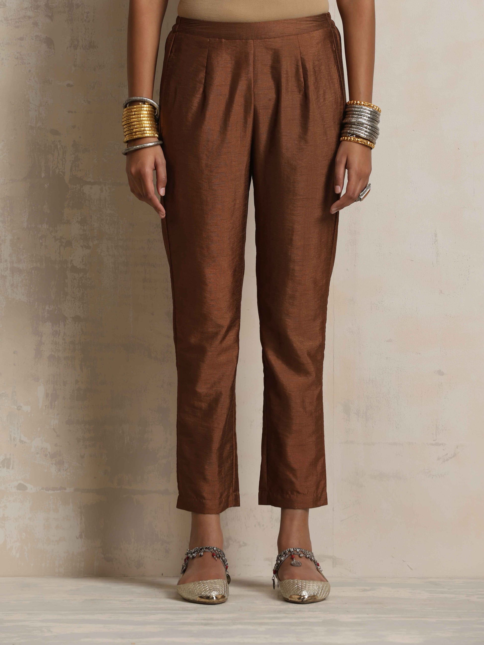 trueBrowns Brown Silk Slit Kurta Set | Swadesiicart
