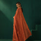 trueBrowns Rust Cotton Gold Lurex Striped Ready to Wear Saree | Swadesiicart