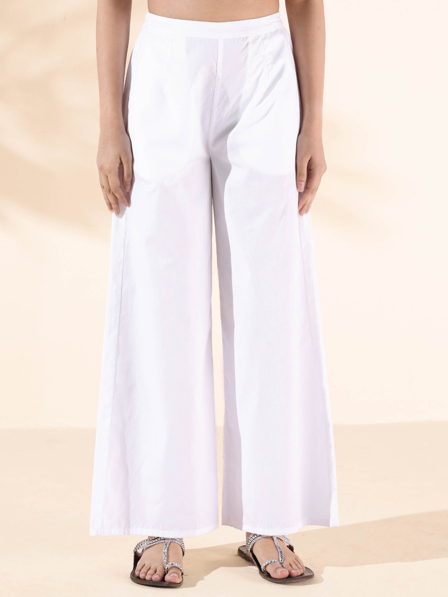 trueBrowns White Cotton Dobby V-Neck Co-ord Set - Swadesiicart
