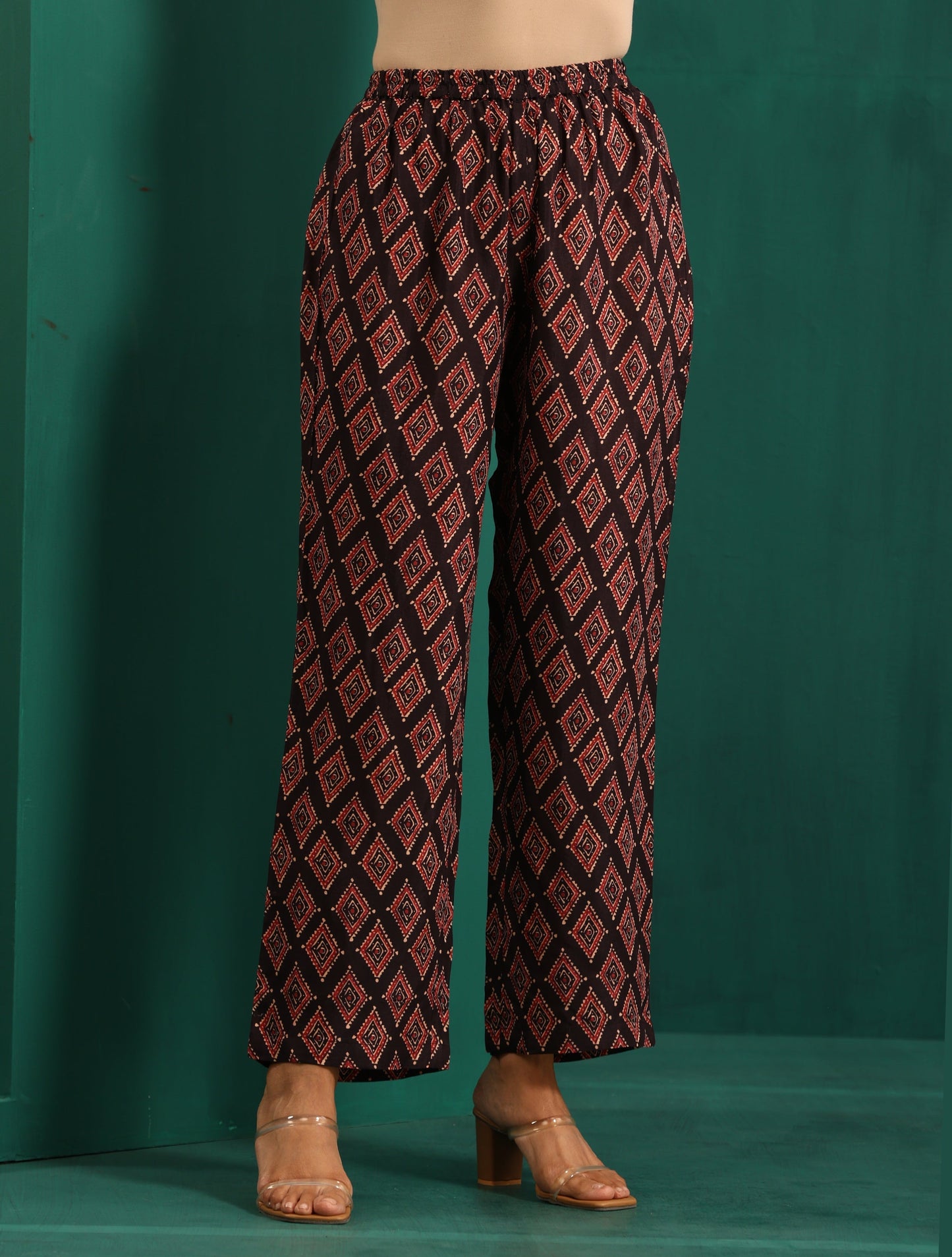 trueBrowns Black Diamond Muslin Silk Printed Relaxed Co-ord Set - Swadesiicart