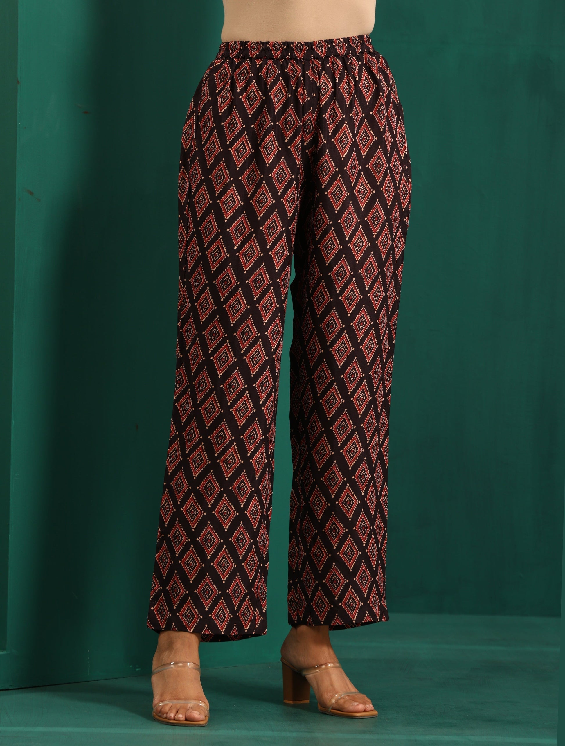 trueBrowns Black Diamond Muslin Silk Printed Relaxed Co-ord Set - Swadesiicart