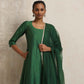 trueBrowns Dark Green Anarkali Kurta Pant Dupatta Set | Swadesiicart