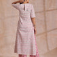 trueBrowns Pink Green Floral On White Block Print Cotton Slit Kurta Pant Set | Swadesiicart