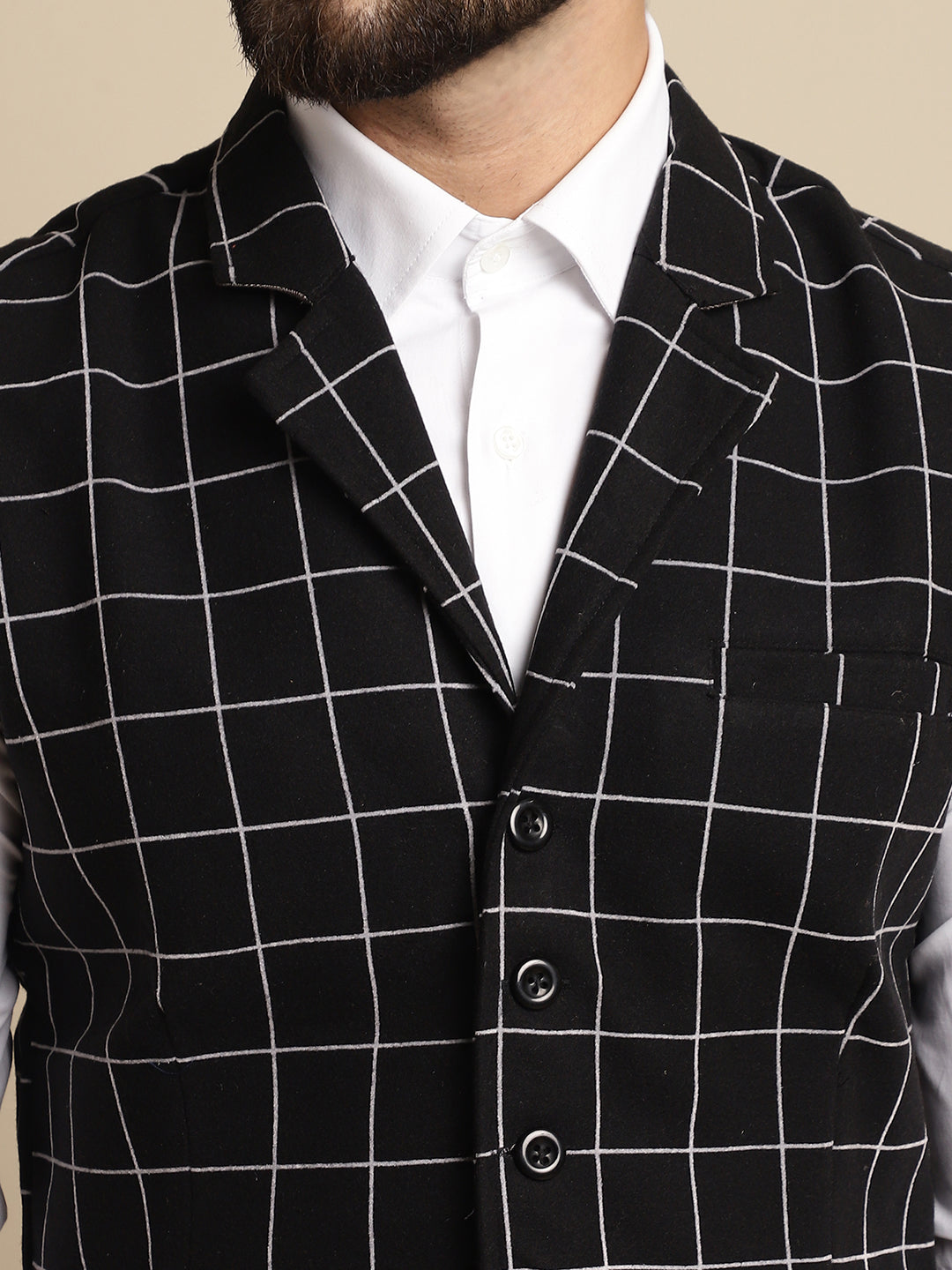 Even Apparels Men's Black Wool Waistcoat with Notched Lapel | Swadesiicart