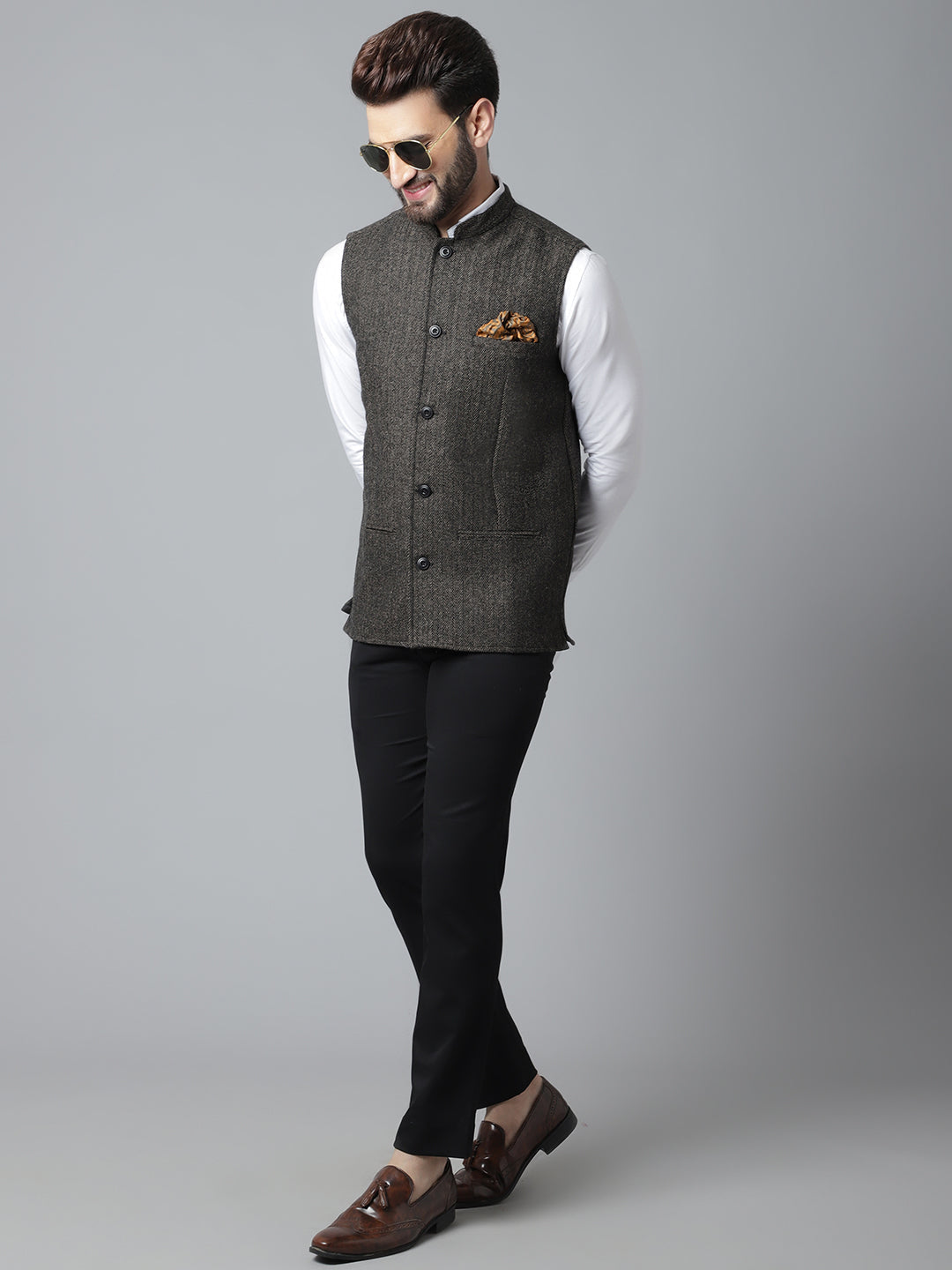 Even Apparels Men's Brown Pure Wool Nehru Jacket | Swadesiicart