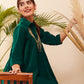 InWeave Women's Teal Velvet Collared Neck Flared Midi Dress - Swadesiicart