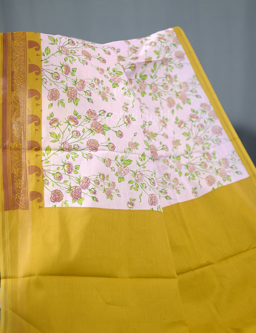 Block Print Baby Pink Dry Mehendi Combo Mulmul Cotton Saree By Gayathri Reddy Designer Studio | Swadesiicart