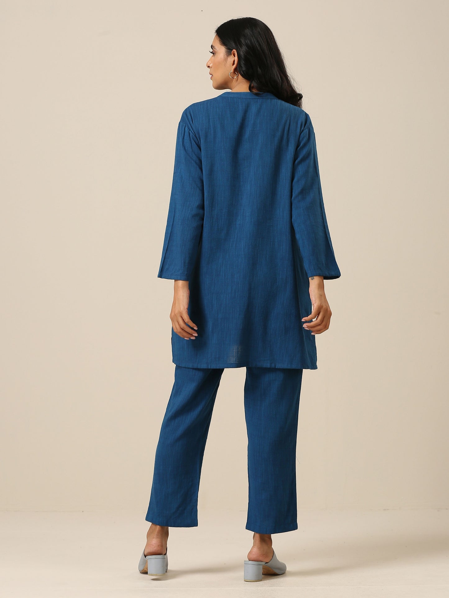 trueBrowns Classic Blue Slub Texture Relax Fit Co-Ord Set - Swadesiicart