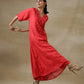 trueBrowns Red Bandhani Printed Silk Long Kurta Pant Set | Swadesiicart