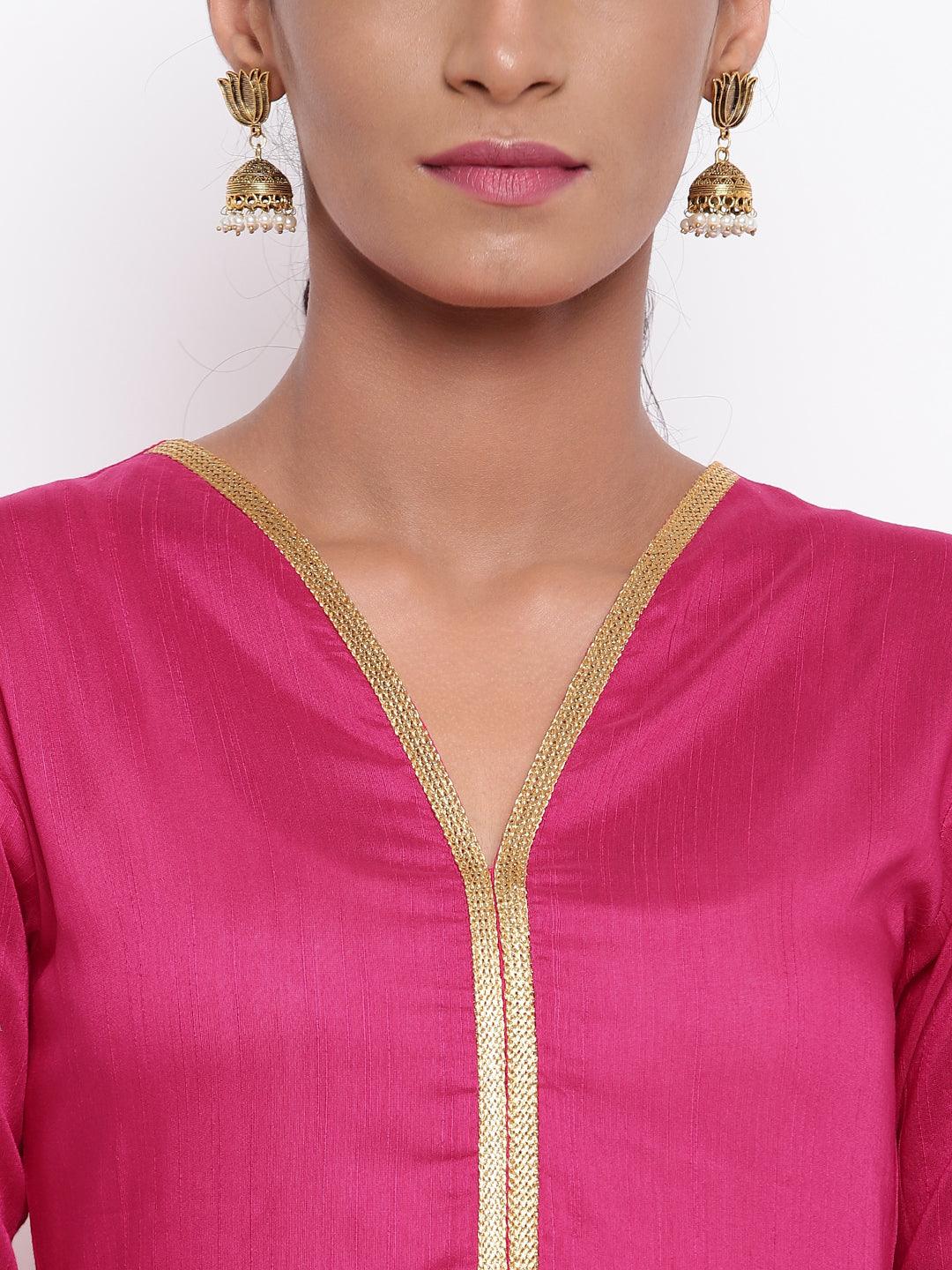 trueBrowns Pink Gold Lace Dress | Swadesiicart