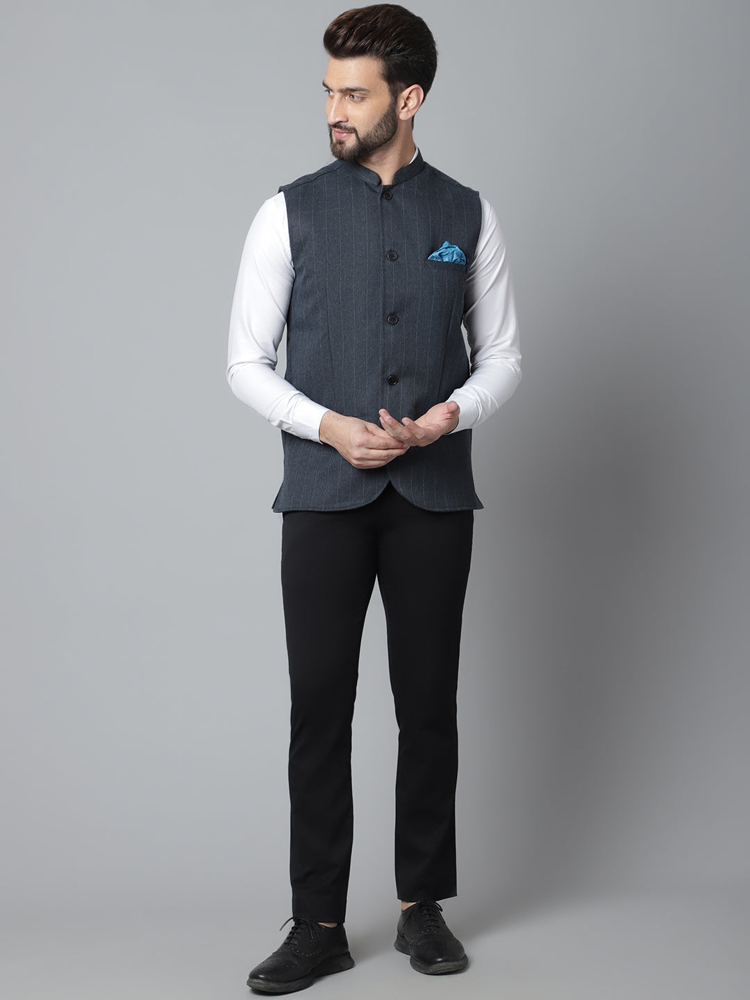 Even Apparels Men's Blue Nehru Jacket With Welt Pockets | Swadesiicart