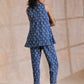 trueBrowns Indigo Dabu Zig-Zag Motifs Print Cotton Sleeveless Co-Ord Set - Swadesiicart