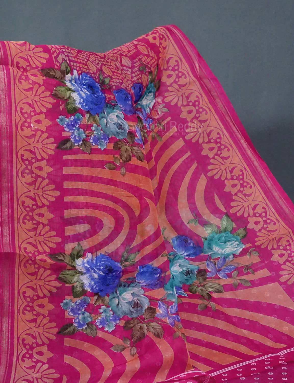 Shades of Hot Pink Colour Floral Design Semi Chanderi Saree By Gayathri Reddy Designer Studio | Swadesiicart