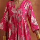 trueBrowns Pink Metallic Flared Anarkali Kurta Set | Swadesiicart
