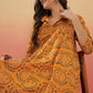InWeave Women's Haldi Yellow Mughal Kalamkari Flared Dress - Swadesiicart