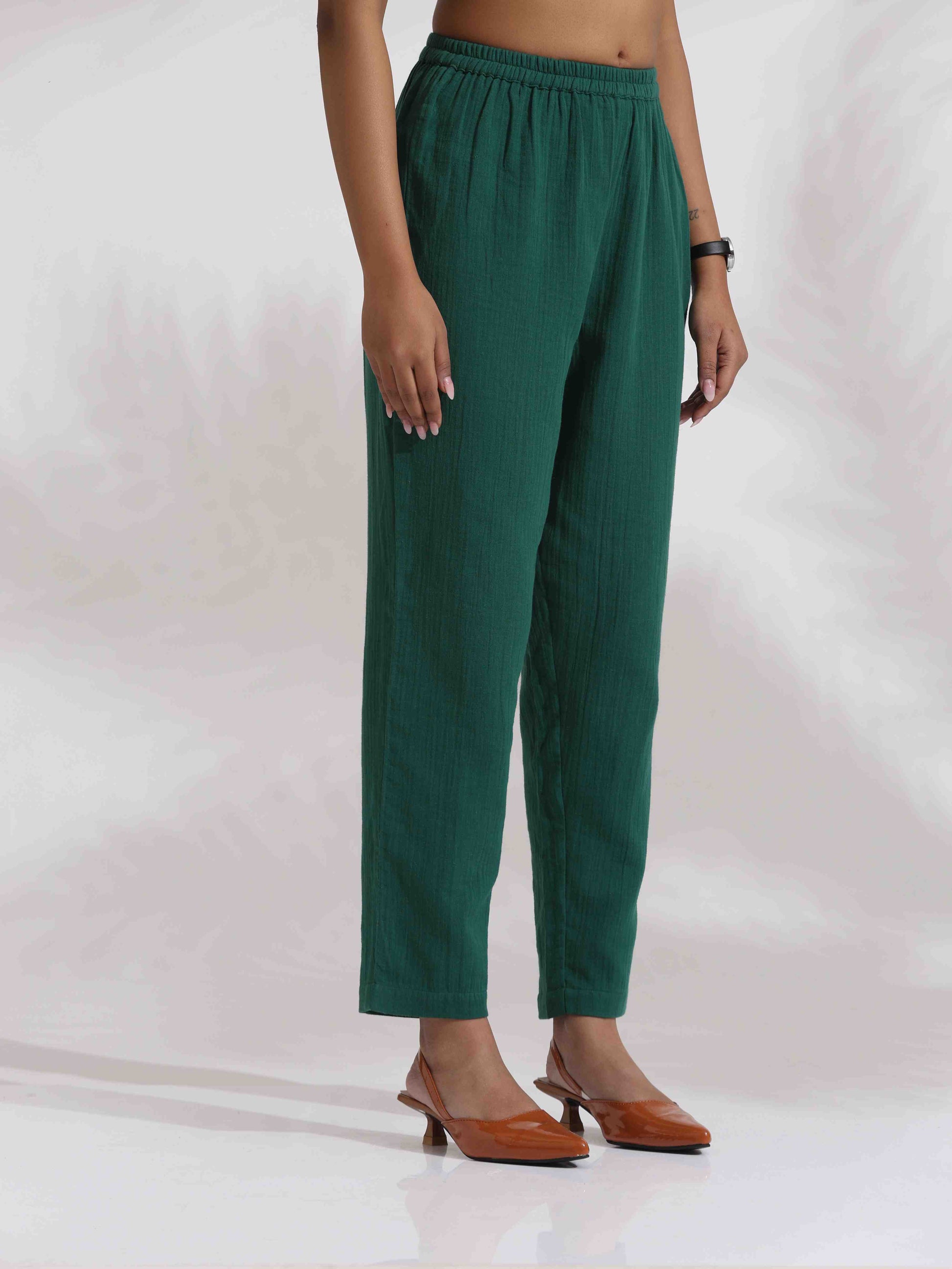 trueBrowns Green Cotton Kurta Co-ord Set - Swadesiicart