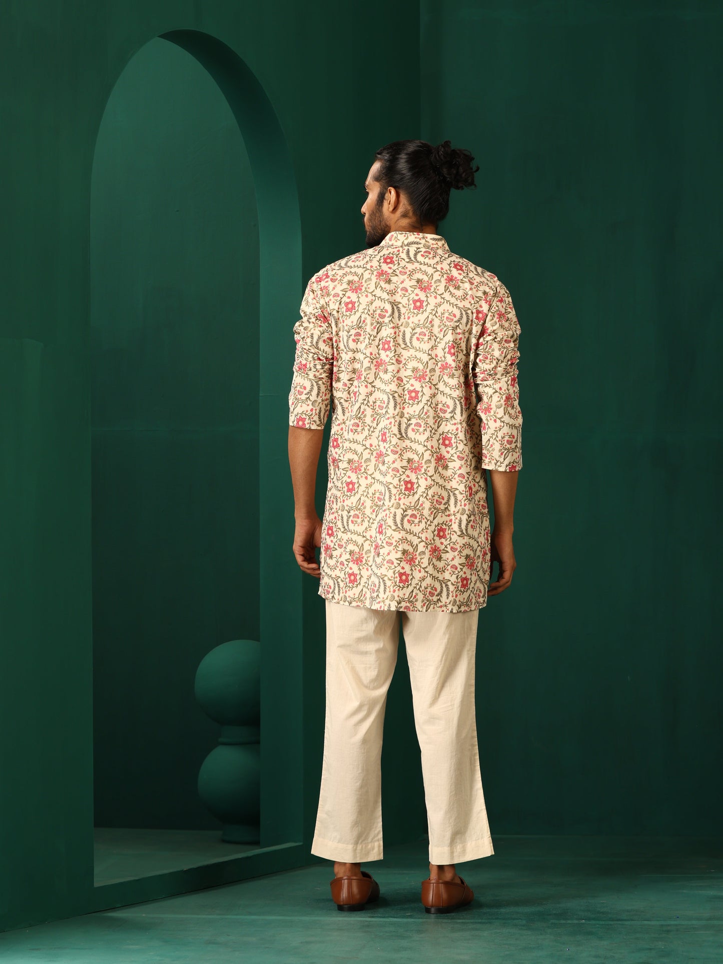 trueBrowns Men's Pink Floral Cotton Printed Co-ord Set - Swadesiicart
