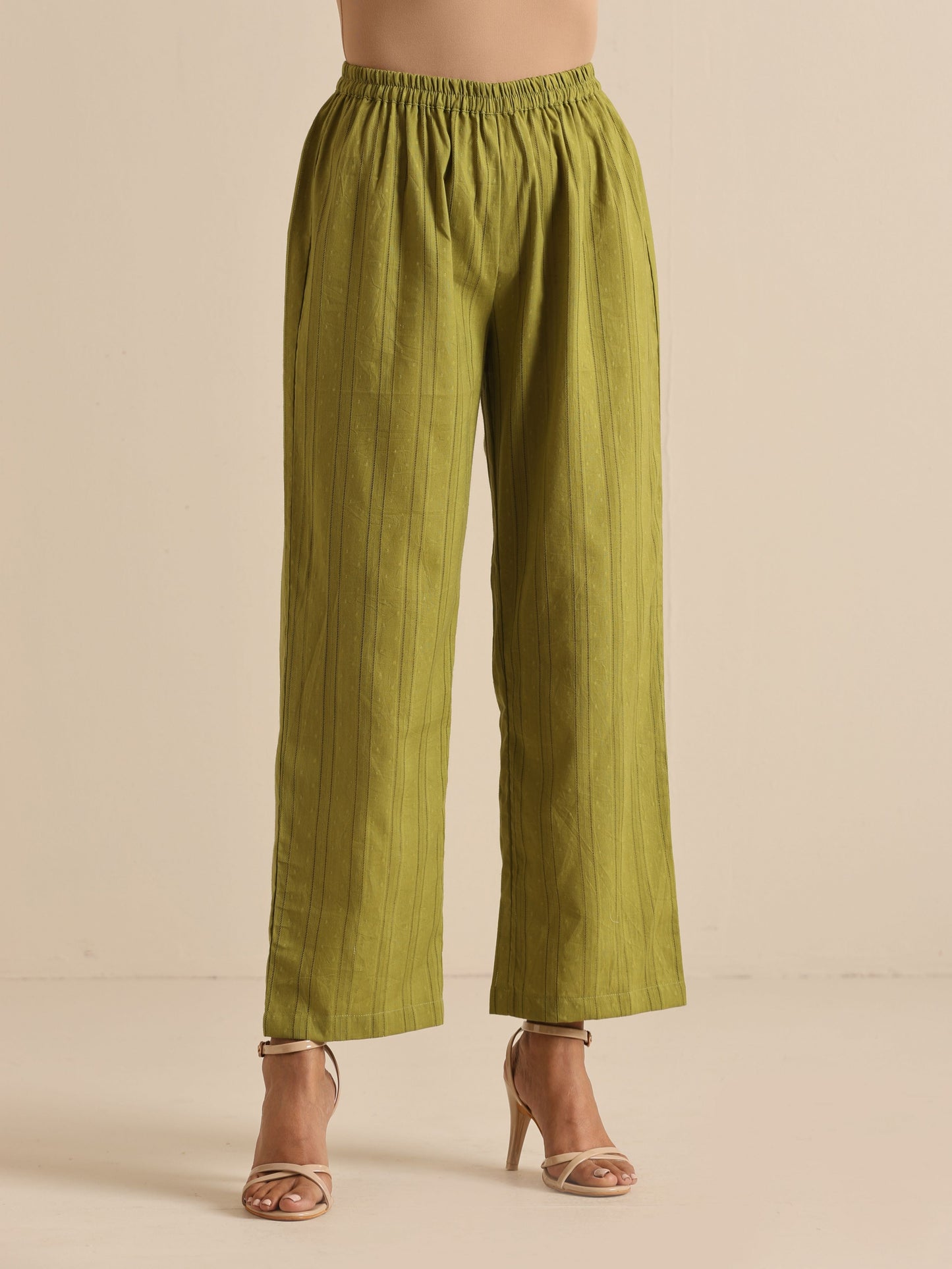 trueBrowns Green Dobby Sleeveless Co-Ord Set - Swadesiicart