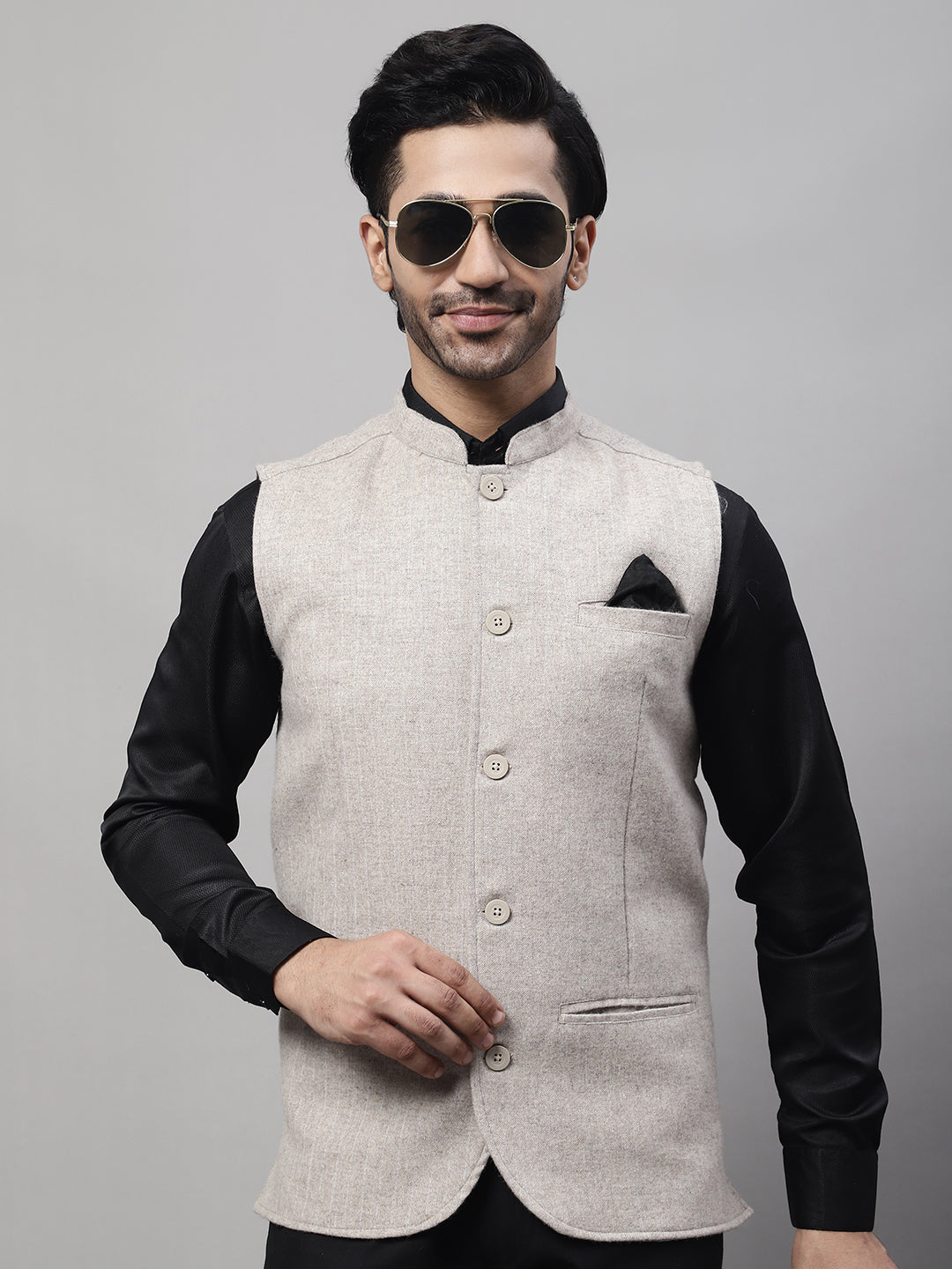 Even Apparels Men's Beige Pure Wool Nehru Jacket | Swadesiicart