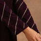 trueBrowns Wine Velvet Sleeve Embroidered Co-ord Set - Swadesiicart