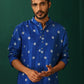 trueBrowns Men's Royal Blue Geometric Floral Viscose Silk Long Kurta | Swadesiicart