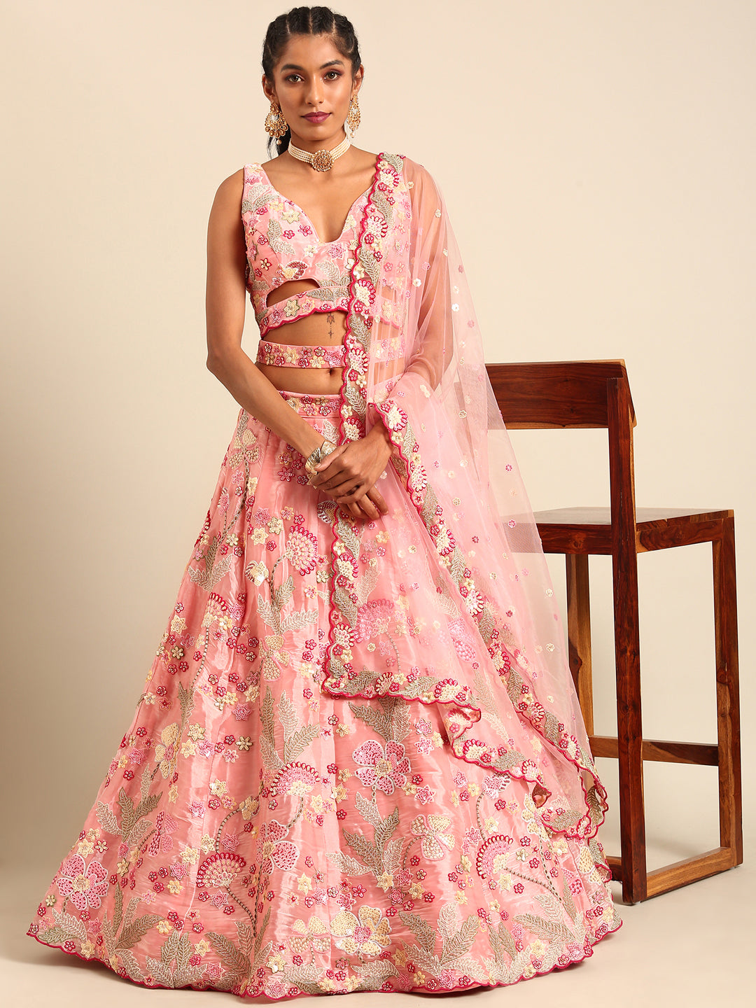 House of Panchhi Pink Organza Sequins And Zarkan Embroidery Lehenga Choli & Dupatta | Swadesiicart