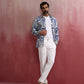 trueBrowns Men's Blue Ikat Print Cambric Shirt | Swadesiicart