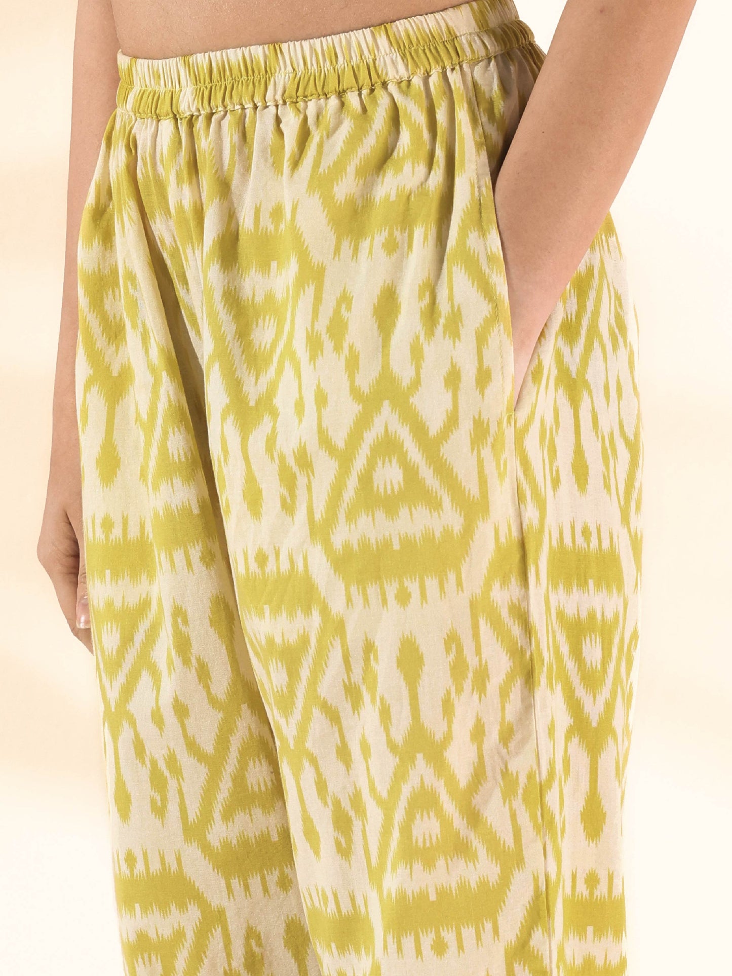 trueBrowns Lime Cotton Ikat Sleeveless Co-ord Set - Swadesiicart