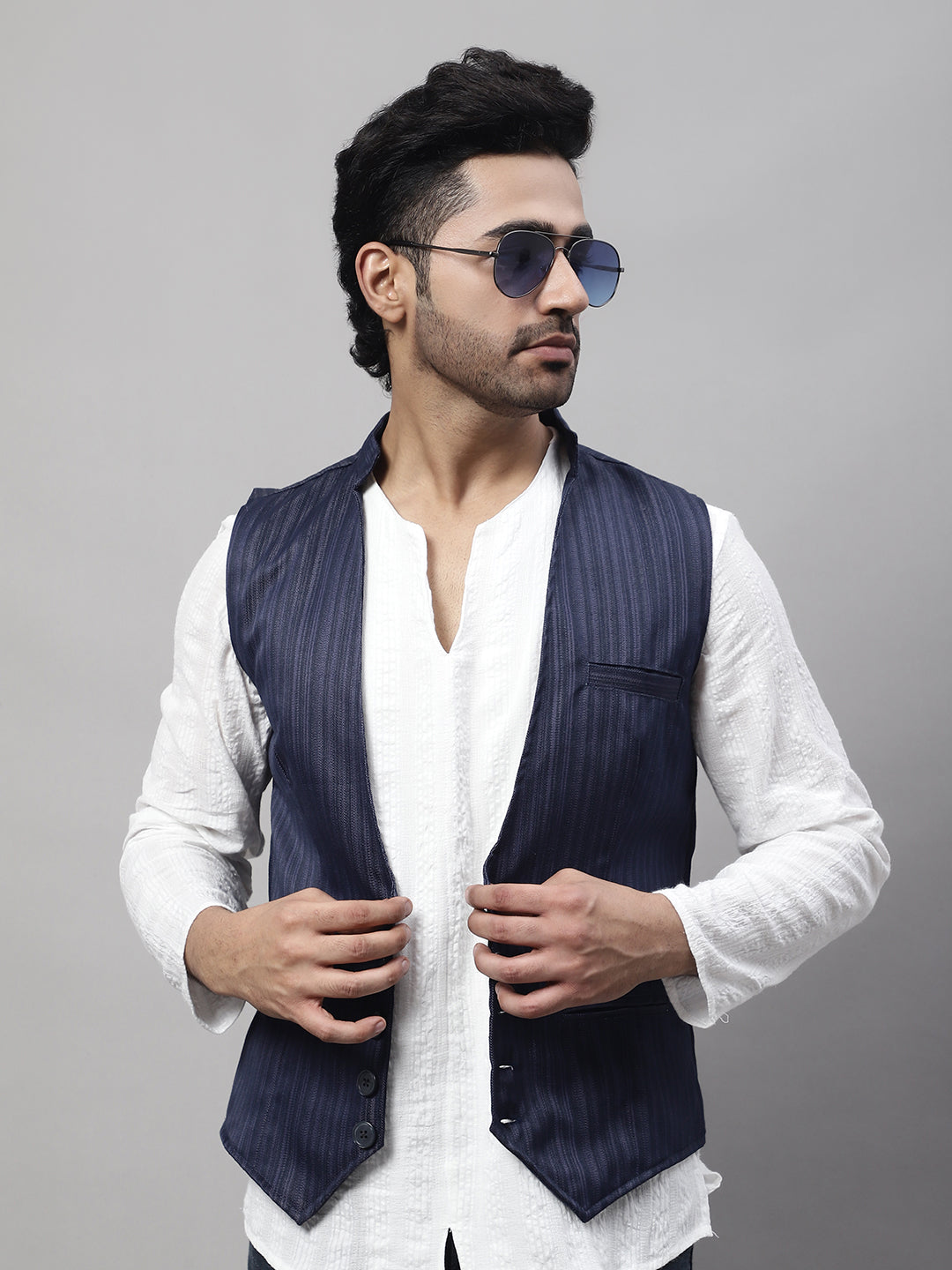 Even Apparels Men's Blue Nehru Jacket With Welt Pockets | Swadesiicart