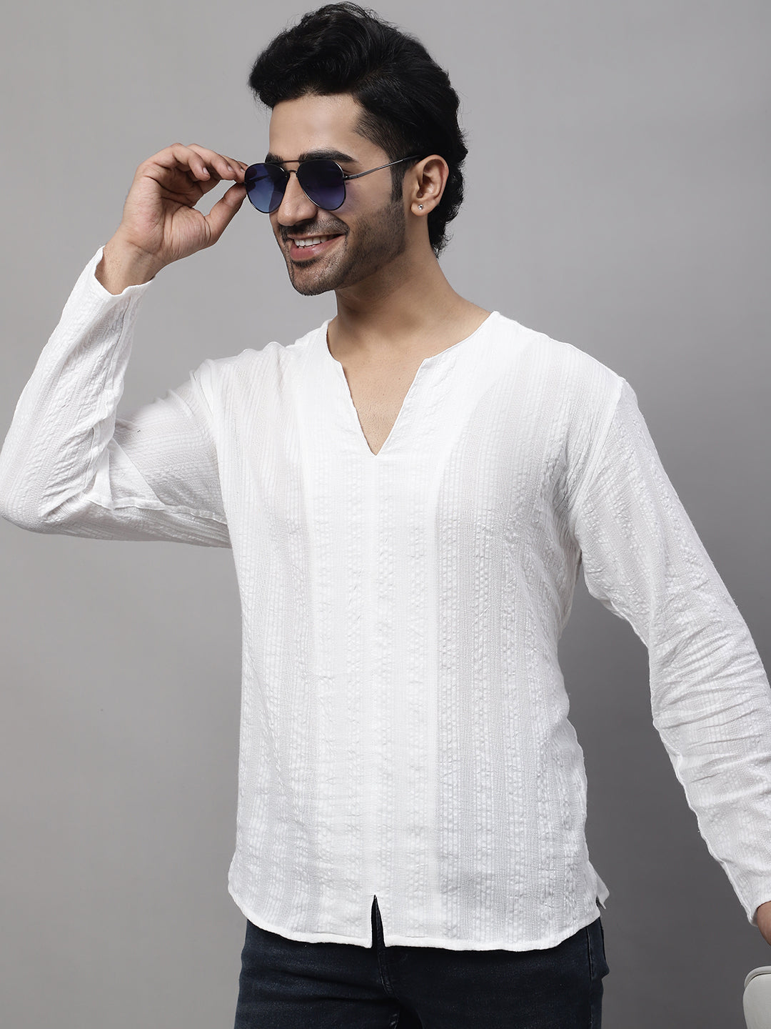 Even Apparels White Pure Cotton Open Neck Kurta | Swadesiicart